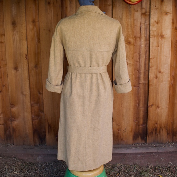 Vintage Handmade 100% Wool Button Down Oatmeal Belted Midi Shirt Dress Size S - Picture 12 of 16